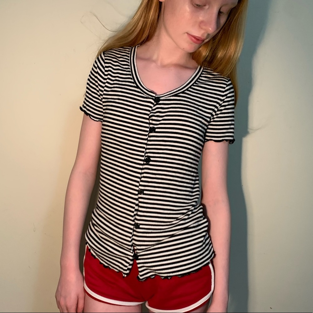 Petite striped tee with lettuce hem